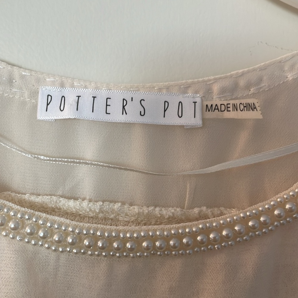 3 for‎ 25! Anthropologie Potter’s Pot Cream Lace Blouse with beading, size Small - Picture 2 of 7